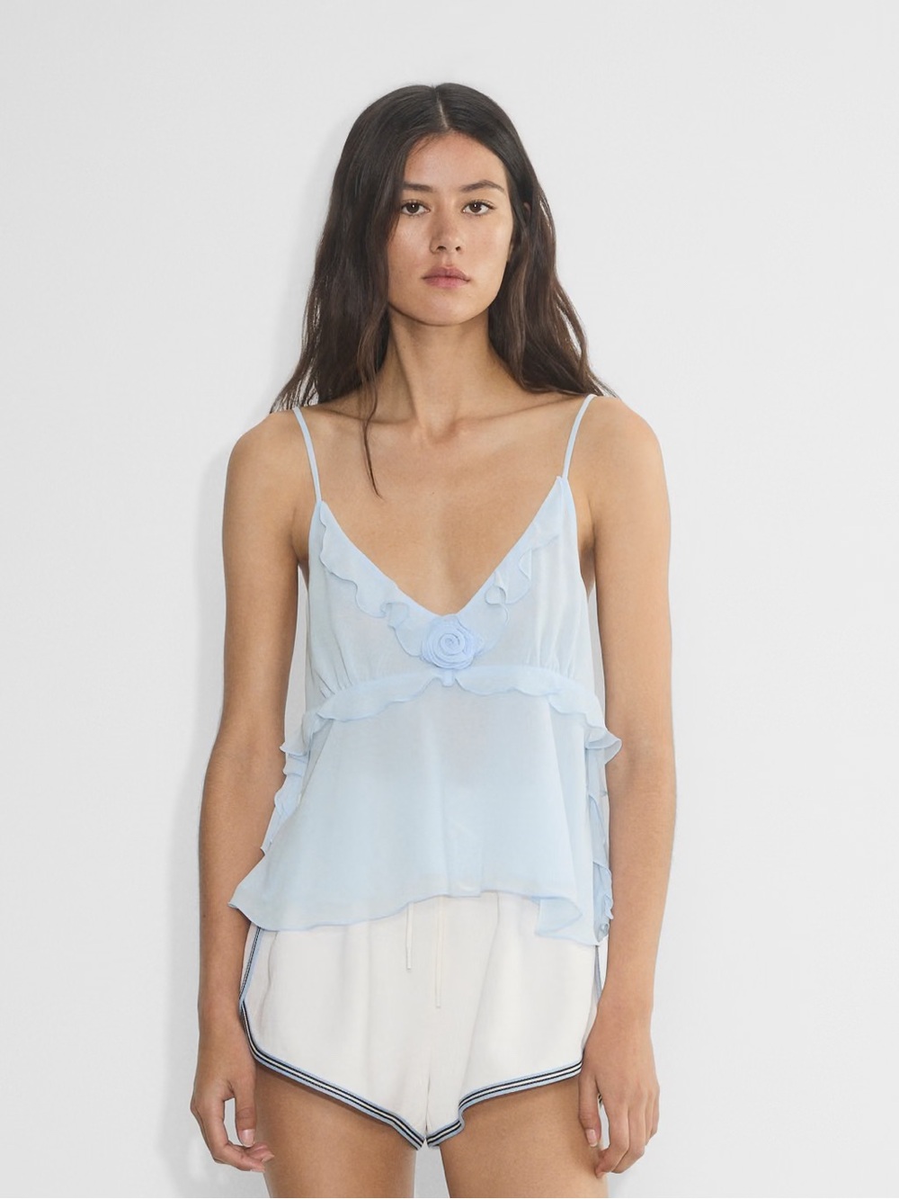 Wilfred Blossom Light Blue Ruffle Camisole Top with Rose Detail